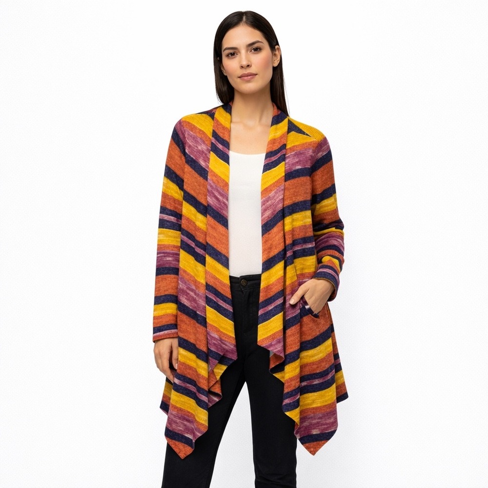NWOT Bobeau Women's Striped Waterfall Cardigan Sweater Size S Multicolor‎